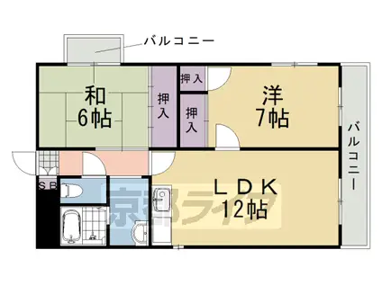 阪急電鉄京都線 桂駅 徒歩21分 4階建 築41年(2LDK/1階)の間取り写真