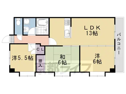 阪急電鉄嵐山線 上桂駅 徒歩14分 3階建 築32年(3LDK/3階)の間取り写真