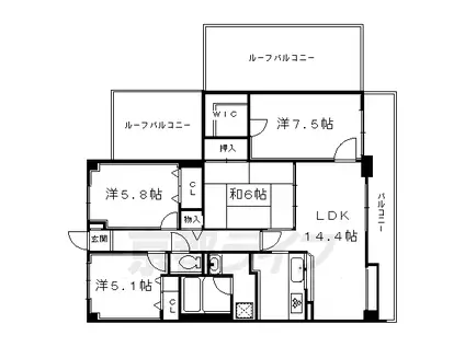 藤和ライブタウン洛西(4LDK/6階)の間取り写真