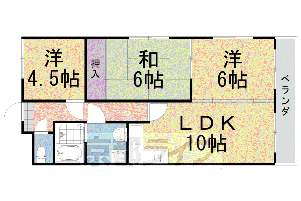 阪急電鉄京都線 東向日駅 徒歩53分 3階建 築33年(3LDK/1階)の間取り写真