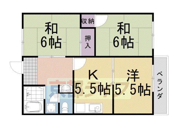 阪急電鉄京都線 洛西口駅 徒歩50分 2階建 築39年(3DK/2階)の間取り写真