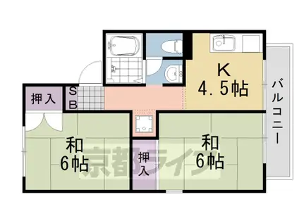 阪急電鉄嵐山線 上桂駅 徒歩10分 2階建 築37年(2DK/2階)の間取り写真