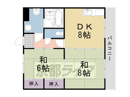 阪急電鉄京都線 桂駅 徒歩7分 3階建 築43年(2DK/3階)の間取り写真