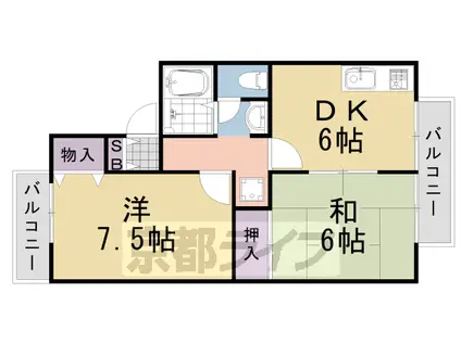 阪急電鉄京都線 桂駅 徒歩15分 2階建 築28年(2DK/2階)の間取り写真