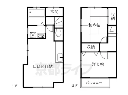 阪急電鉄京都線 桂駅 徒歩15分 2階建 築38年(2LDK)の間取り写真