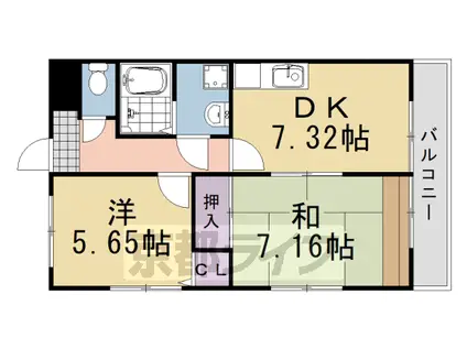 東海道本線 桂川駅(京都) 徒歩14分 6階建 築28年(2DK/4階)の間取り写真