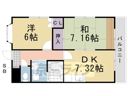阪急電鉄京都線 桂駅 徒歩19分 3階建 築28年(2DK/2階)の間取り写真