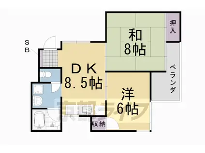 阪急電鉄京都線 桂駅 徒歩20分 4階建 築43年(2DK/1階)の間取り写真