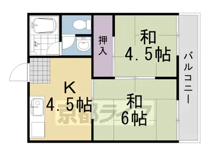 東海道本線 桂川駅(京都) 徒歩19分 2階建 築42年(1LDK/1階)の間取り写真