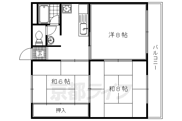 阪急電鉄京都線 桂駅 徒歩9分 3階建 築48年(3K/2階)の間取り写真