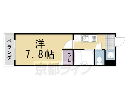 阪急電鉄京都線 桂駅 徒歩5分 3階建 築27年(1K/3階)の間取り写真