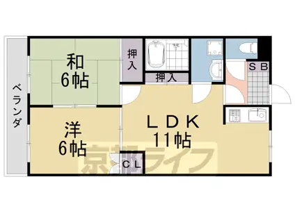 阪急電鉄嵐山線 上桂駅 徒歩9分 3階建 築28年(2LDK/3階)の間取り写真