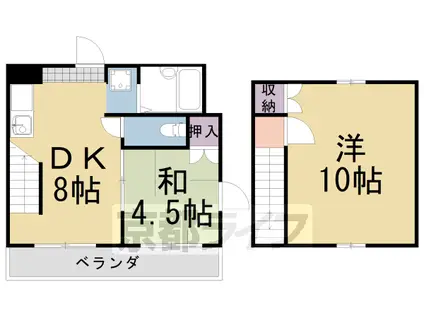 阪急電鉄嵐山線 上桂駅 徒歩13分 4階建 築37年(2DK/3階)の間取り写真