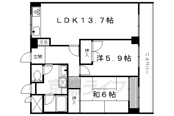 京都嵐山レックスマンション(2LDK/1階)の間取り写真