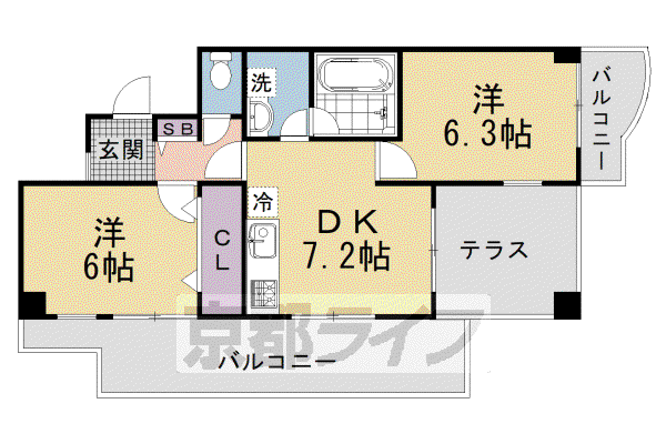 パークテラス 御池(2DK/5階)の間取り写真