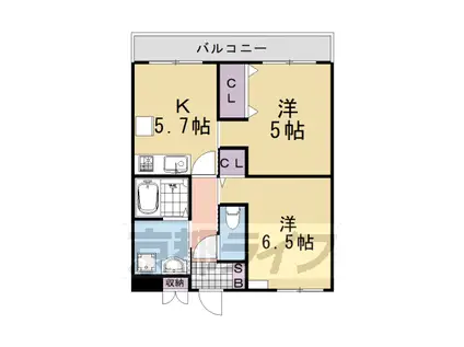 ルーミナス桂(2DK/2階)の間取り写真