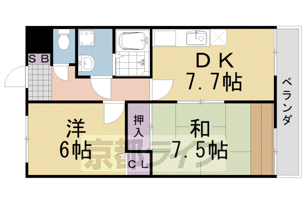 阪急電鉄京都線 桂駅 徒歩10分 3階建 築27年(2DK/1階)の間取り写真