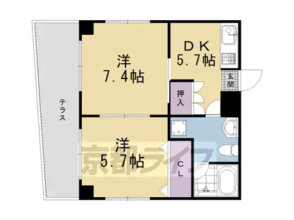 山陰本線 嵯峨嵐山駅 徒歩4分 3階建 築38年(2K/1階)の間取り写真