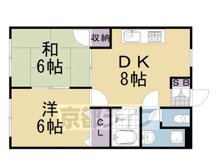 阪急電鉄嵐山線 嵐山駅(阪急) 徒歩8分 3階建 築32年(2DK/3階)の間取り写真