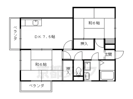 阪急電鉄嵐山線 上桂駅 徒歩2分 2階建 築36年(2DK/2階)の間取り写真