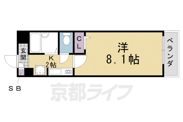 阪急電鉄嵐山線 上桂駅 徒歩7分 5階建 築31年(1K/3階)の間取り写真