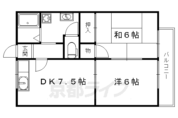 東海道本線 桂川駅(京都) 徒歩9分 2階建 築36年(2DK/2階)の間取り写真