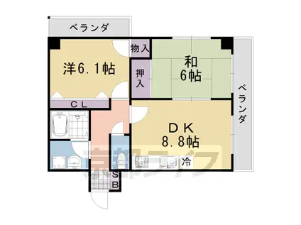 東海道本線 桂川駅(京都) 徒歩15分 7階建 築32年(2DK/3階)の間取り写真