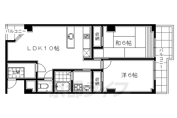 山陰本線 丹波口駅 徒歩5分 10階建 築38年(2LDK/7階)の間取り写真
