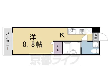 京福北野線 北野白梅町駅 徒歩12分 3階建 築26年(1K/3階)の間取り写真
