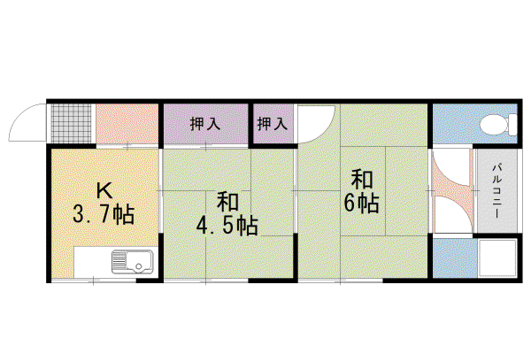 やすらぎ荘Ⅰ(2DK/2階)の間取り写真