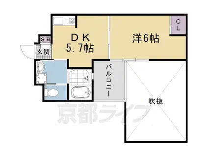京福嵐山本線 有栖川駅 徒歩3分 3階建 築25年(1DK/2階)の間取り写真