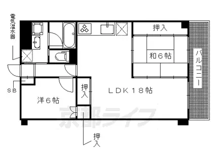 東海道本線 桂川駅(京都) 徒歩3分 8階建 築48年(2LDK/4階)の間取り写真