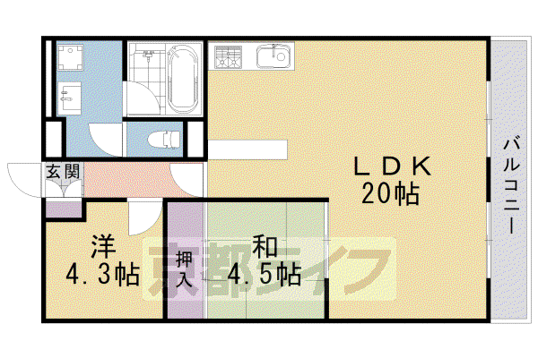 東海道本線 桂川駅(京都) 徒歩3分 8階建 築48年(2LDK/5階)の間取り写真