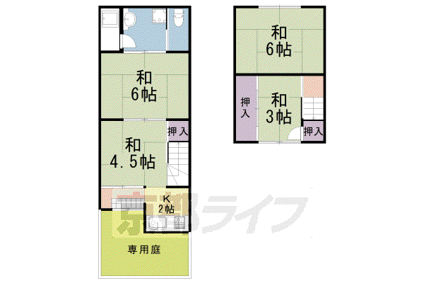 阪急電鉄嵐山線 上桂駅 徒歩5分 2階建 築65年(4K)の間取り写真