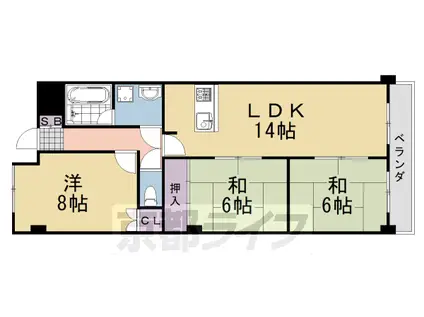 阪急電鉄京都線 桂駅 徒歩10分 6階建 築42年(3LDK/1階)の間取り写真