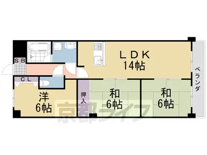 阪急電鉄京都線 桂駅 徒歩10分 6階建 築42年(3LDK/2階)の間取り写真