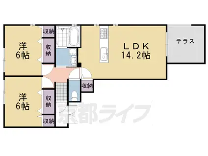 阪急電鉄嵐山線 上桂駅 徒歩10分 5階建 築23年(2LDK/2階)の間取り写真