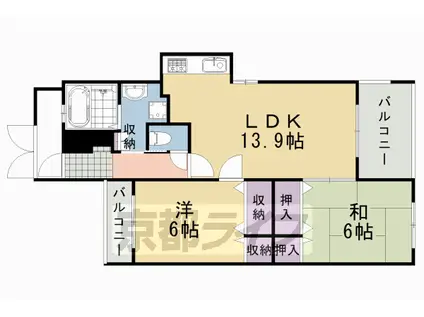阪急電鉄嵐山線 上桂駅 徒歩10分 5階建 築23年(2LDK/5階)の間取り写真