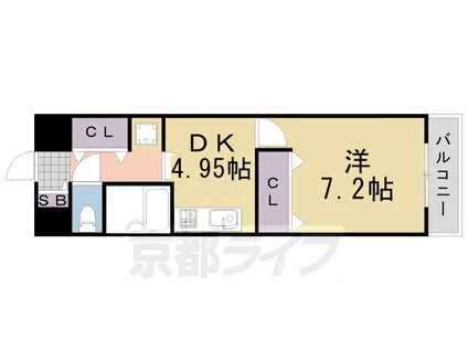 阪急電鉄京都線 桂駅 徒歩13分 3階建 築29年(1DK/3階)の間取り写真