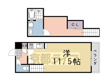 阪急電鉄嵐山線 上桂駅 徒歩13分 3階建 築24年(1K/1階)の間取り写真
