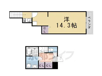 阪急電鉄嵐山線 上桂駅 徒歩13分 3階建 築23年(1K/2階)の間取り写真