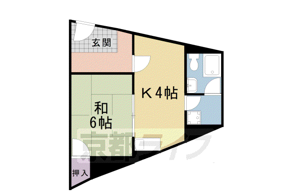 阪急電鉄京都線 桂駅 徒歩23分 3階建 築47年(1K/2階)の間取り写真