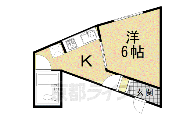 阪急電鉄京都線 桂駅 徒歩23分 3階建 築47年(1K/2階)の間取り写真