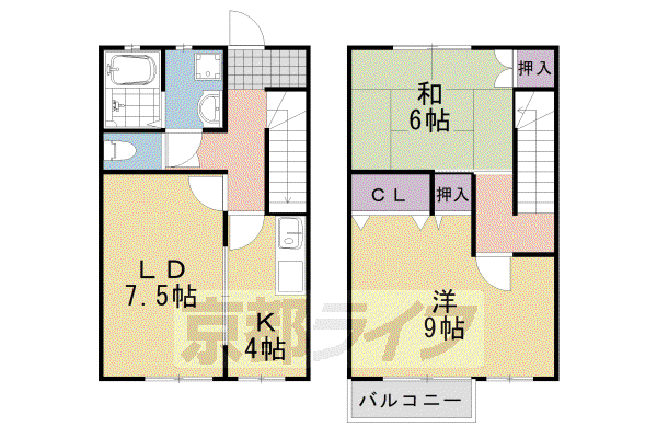 阪急電鉄京都線 桂駅 徒歩14分 2階建 築23年(2LDK/1階)の間取り写真