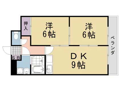阪急電鉄京都線 桂駅 徒歩13分 4階建 築43年(2DK/4階)の間取り写真