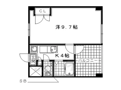 近鉄京都線 向島駅 徒歩20分 4階建 築28年(1K/2階)の間取り写真