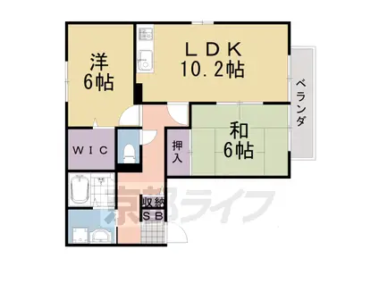 阪急電鉄嵐山線 上桂駅 徒歩10分 2階建 築22年(2LDK/2階)の間取り写真