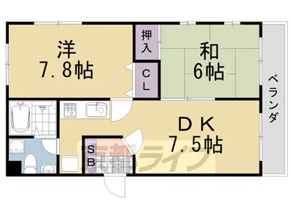 阪急電鉄嵐山線 上桂駅 徒歩10分 2階建 築22年(2LDK/2階)の間取り写真