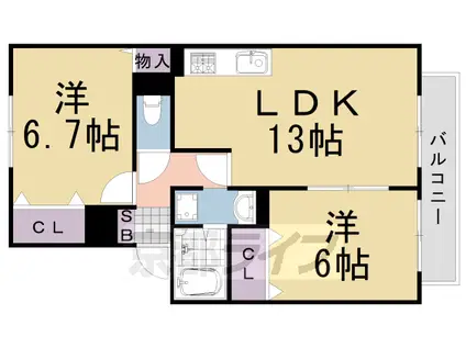 東海道本線 桂川駅(京都) 徒歩5分 2階建 築24年(2LDK/1階)の間取り写真