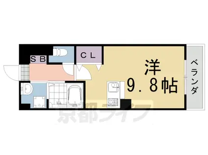 阪急電鉄嵐山線 上桂駅 徒歩1分 2階建 築21年(ワンルーム/2階)の間取り写真